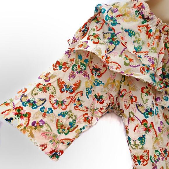 Zadig & Voltaire Butterfly Silk Blouse | Off Shoulder Ruffle Top Boho Romantic - Picture 16 of 16